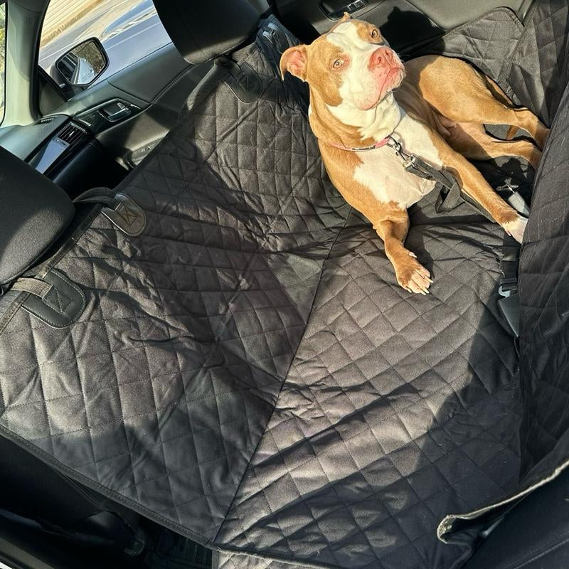 Waterproof Dog Car Seat Cover for Back Seat – Nonslip, Dual Leash Seatbelt Attachments, Hammock-Style Protector for Pet Safety & Comfort