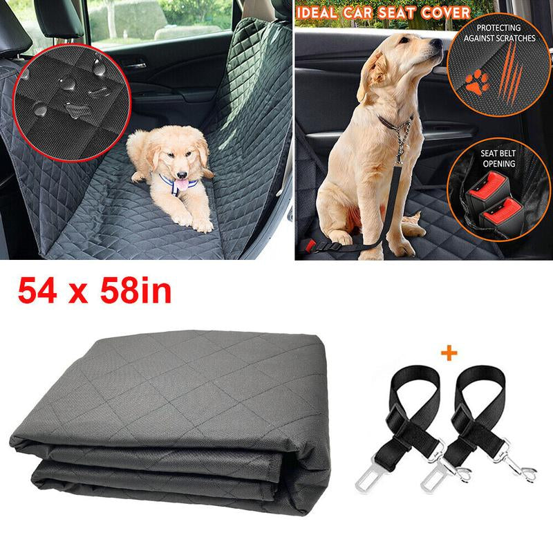 Waterproof Dog Car Seat Cover for Back Seat – Nonslip, Dual Leash Seatbelt Attachments, Hammock-Style Protector for Pet Safety & Comfort